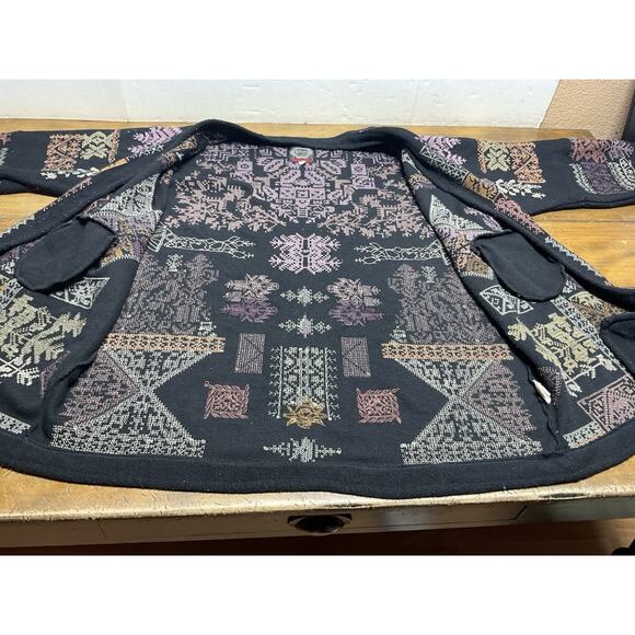 Johnny Was Biya Fenella Embroidered Kimono Cardigan Black Knit Open Front Small - Picture 12 of 16